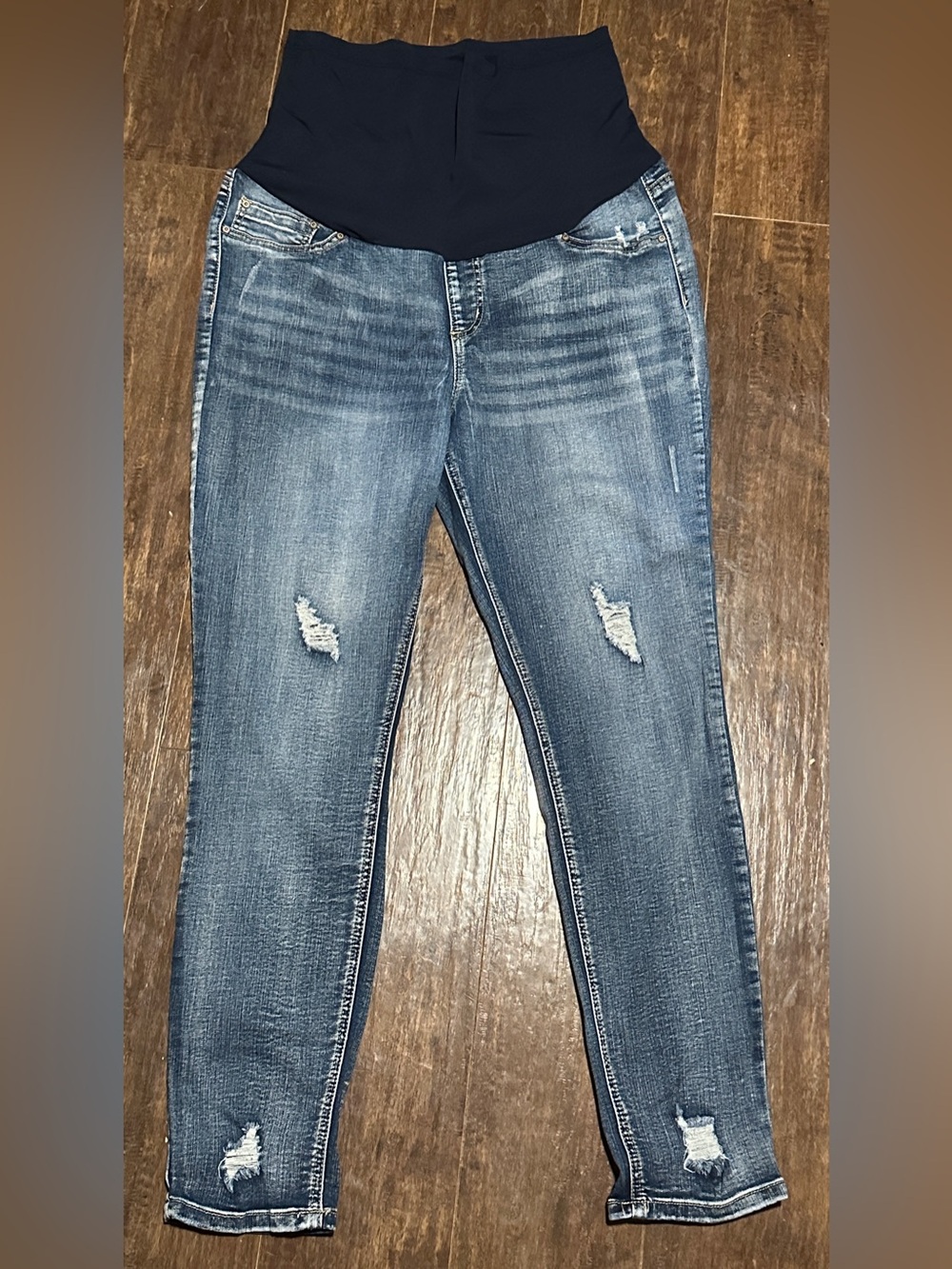 Indigo Rein Distressed Maternity Denim Blue Jeans XL